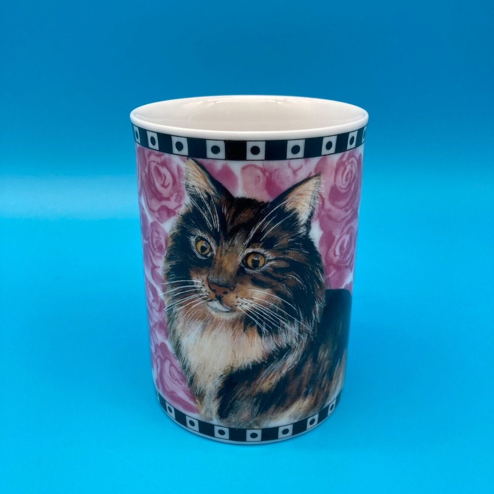 Vintage Home Styles By Inhesion Brown Tabby Coffee Mug Tea Cup Mouse Pink Roses